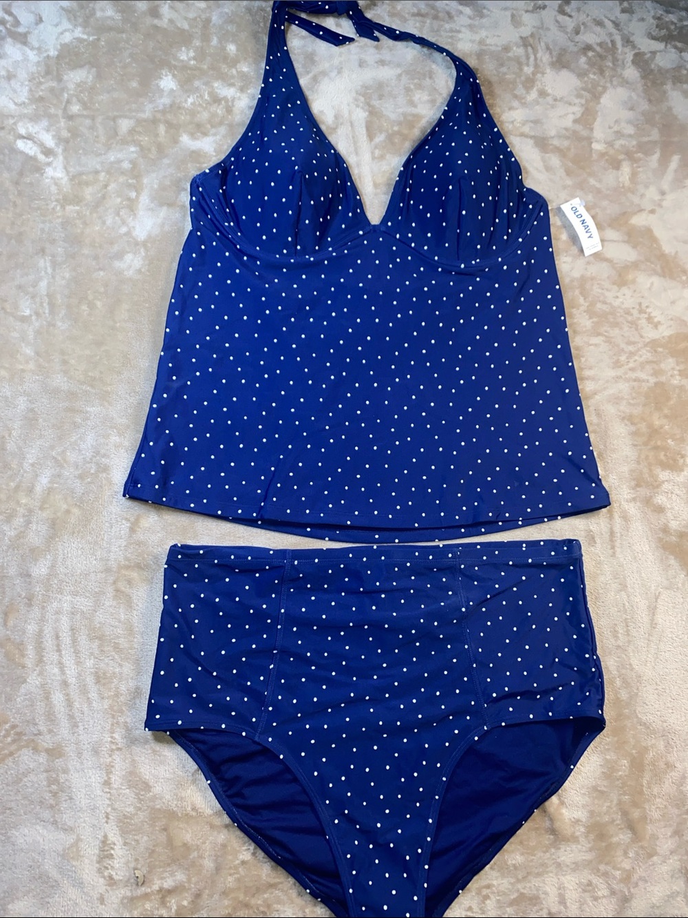 NWT Old Navy Royal Blue Polka Dot Halter Tankini Set